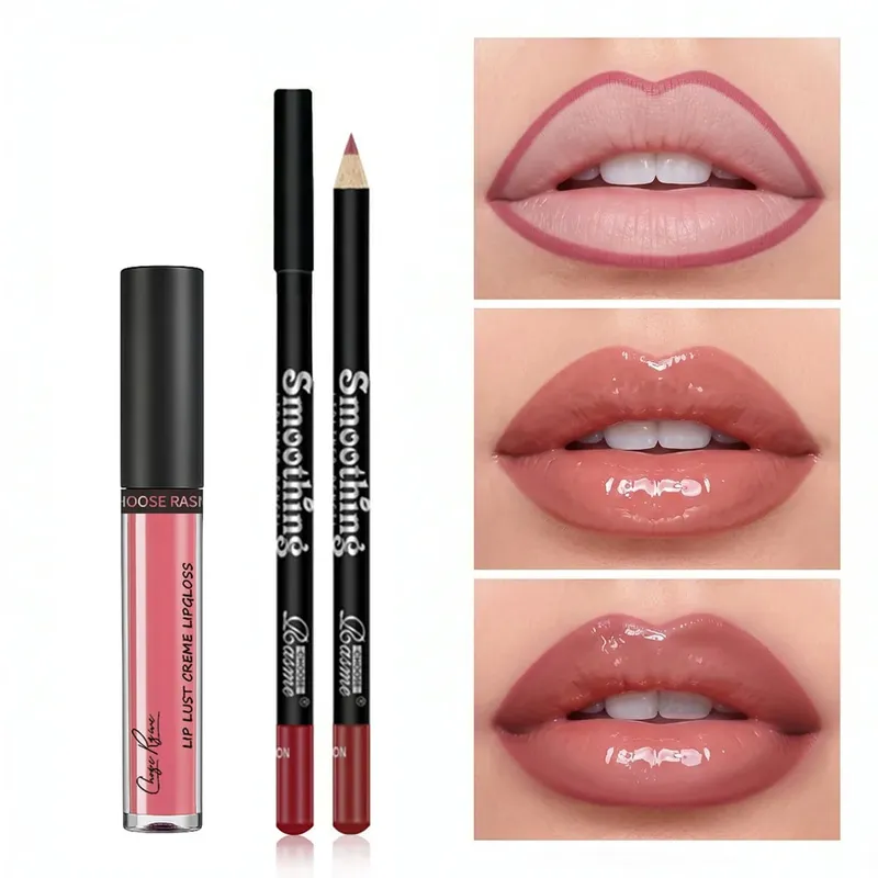 Nude Lipliner Mirror Lip Glaze Set Shiny Lip Shaping Waterproof Makeup Holding Color Makeup Set