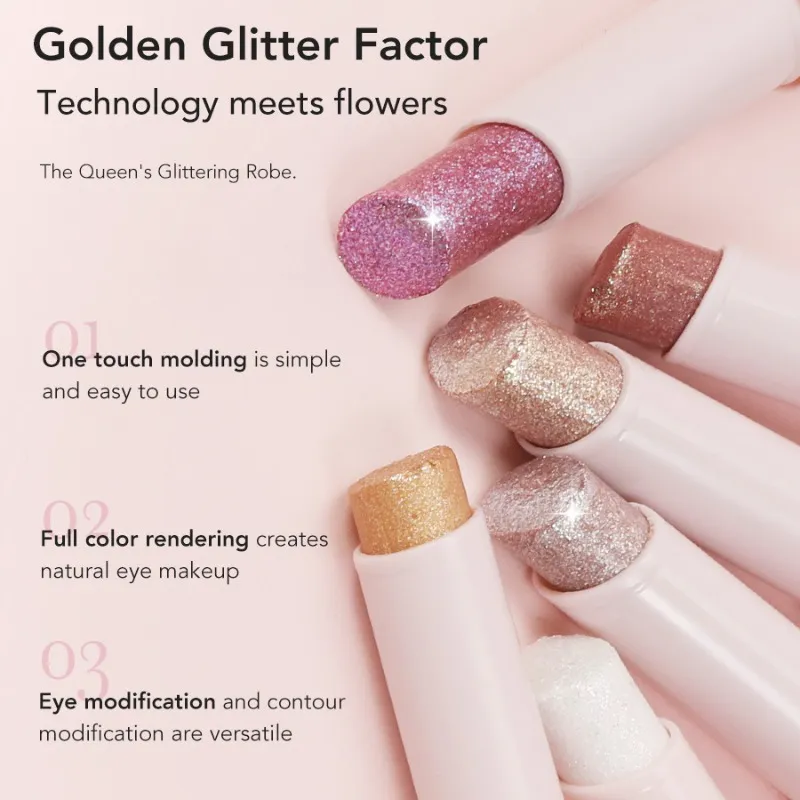 Bastão de sombra gelatinosa, pérola holográfica brilhante e glitter delicado para iluminar os olhos, bastão de destaque de sombra de longa duração
