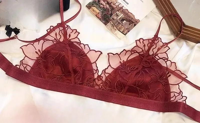 MOYISU – Bralette en dentelle brodée française, soutien-gorge Triangle sans fil pour femmes, ensemble de sous-vêtements élégants, bretelles fines, petite couverture de poitrine — image 12