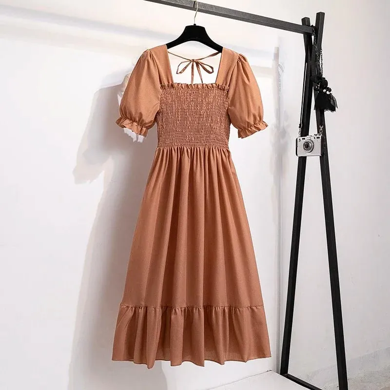 Spring Summer Chiffon Dresses Fashion Female Elastic Waist Short Sleeve Pleated Casual Dress Women A-line Dresses Vestidos — image 18