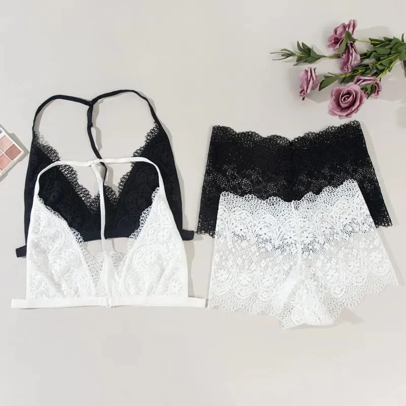 Lace Bra Set Women Front Closure Ultra Thin Bralette Push Up Sexy Lingerie Transparent Bra Low Rise Panties Wireless Underwear — image 2