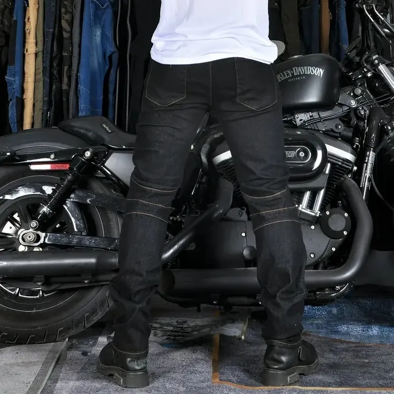 Men's Motorcycle Riding Jeans Pants Anti-Skid Abrasion Resistant All-Weather Classic Fit Race-Ready Biker Gear