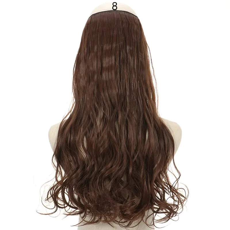 Long No Clips Invisible Wire Hair Extensions 16 22 32" Synthetic Wavy Black Brown One Piece Hairpiece Hair Extension