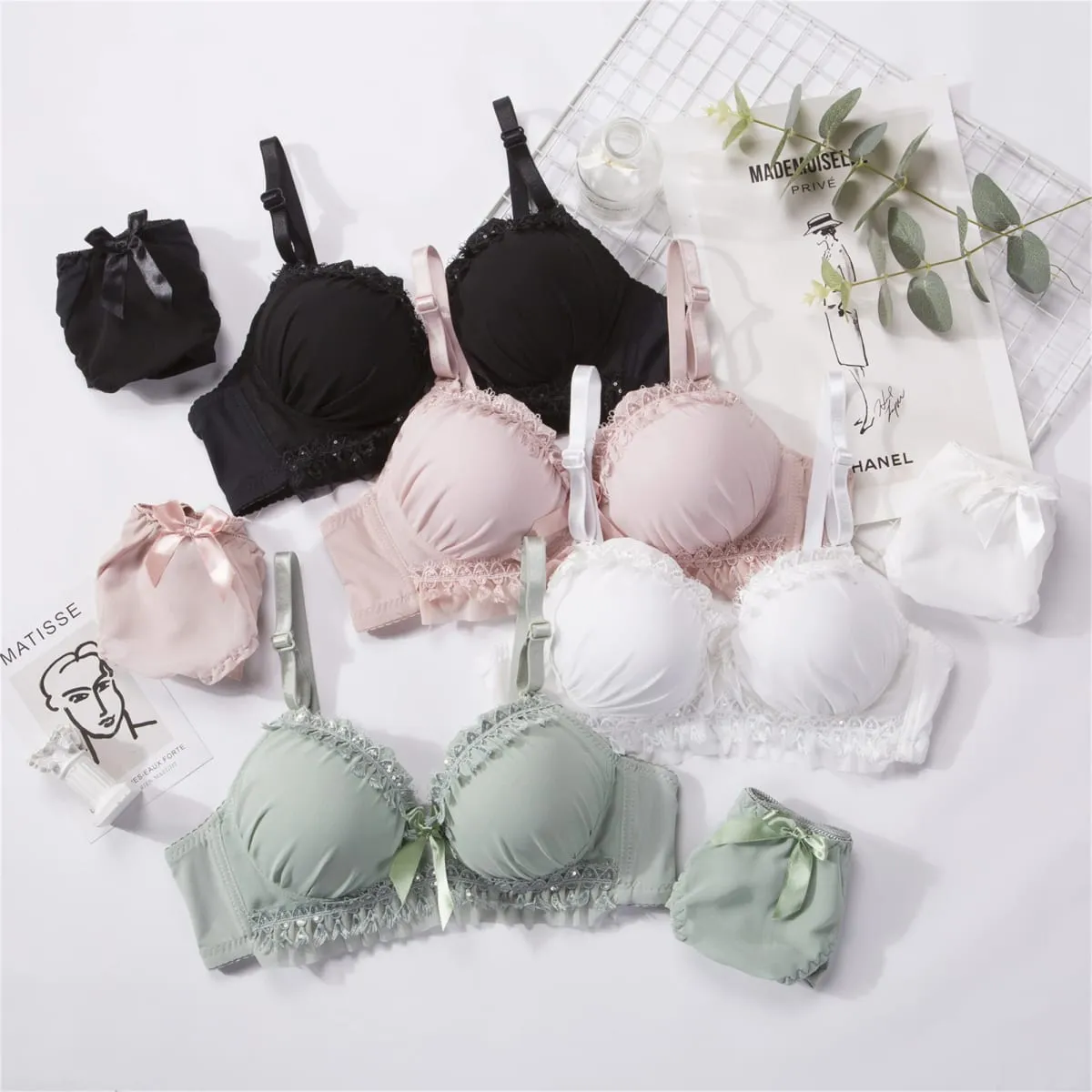 Sexy Bra Set Non-Wired Underwear Female Small Breasts Gathered Push Up Comfortable Girl Beautiful Back Adjustable Lingerie Sets — image 2