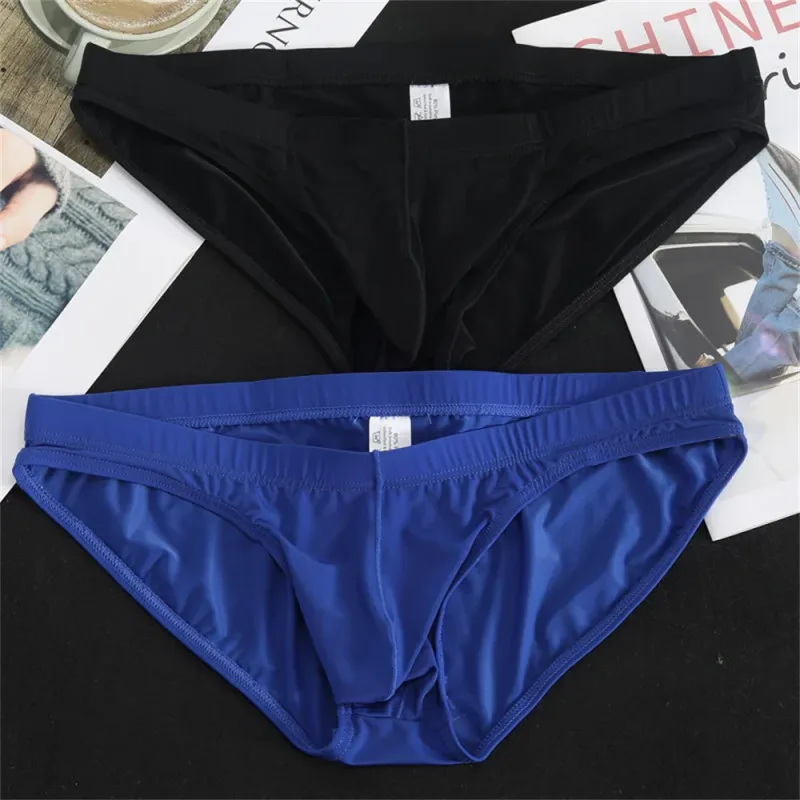 2Pcs Sexy Ice Silk Briefs Men Bulge Pouch Plus Size Underwear Hombre Ropa Interior Ultra Thin Panties Plus Size