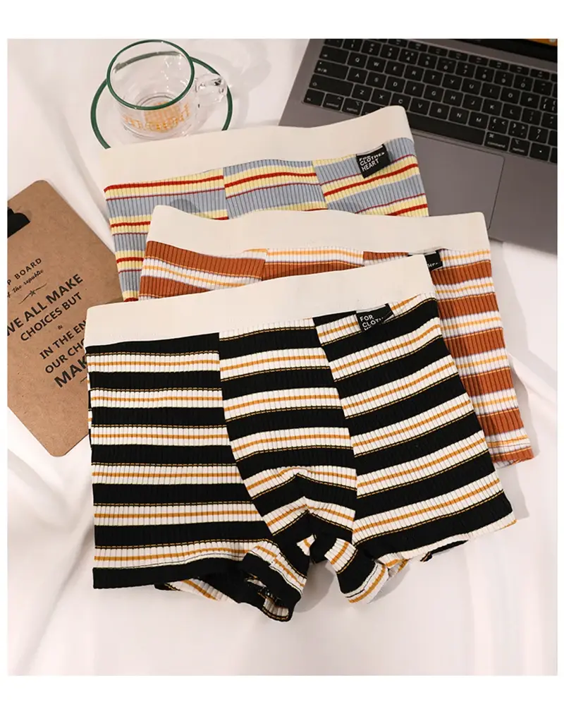 Men's Cotton Panties Sexy Stripe Comfortable Underpants Elastic Breathable Boxer Shorts U Bulge Pouch Male Underwear Cueca Homme — image 12