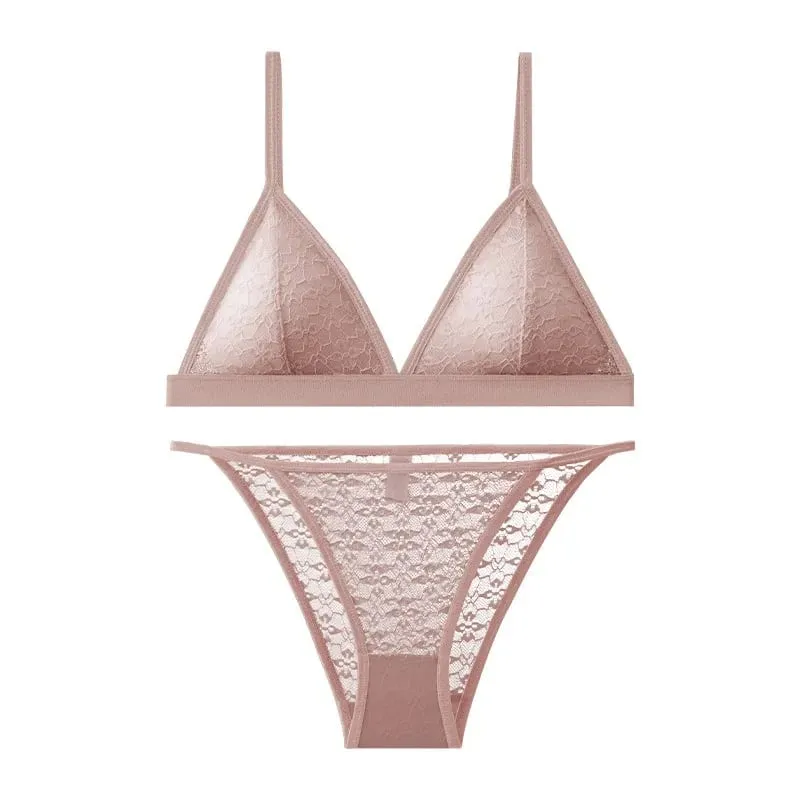 Women Triangle Bra and Panties Set Sheer Floral Lace Bralette Low-Rise Briefs Sexy Lingerie Set Removable Pads Ladies Underwear — image 8