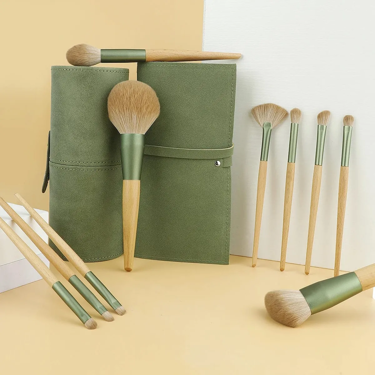 10 Pcs Makeup Brushes Set Contour Brush Nose Brush Eyeshadow Brush Powder Dispersal Brush Pointed Wood Handle Cosmetic Tools — image 1
