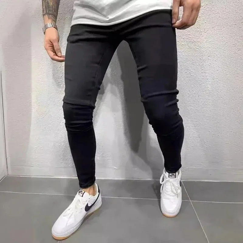 Spring Men Classic Elasticity Pencil Jeans Jean Homme Man Soft Stretch Black Biker Masculino Denim Trousers Mens Solid Pants — image 5