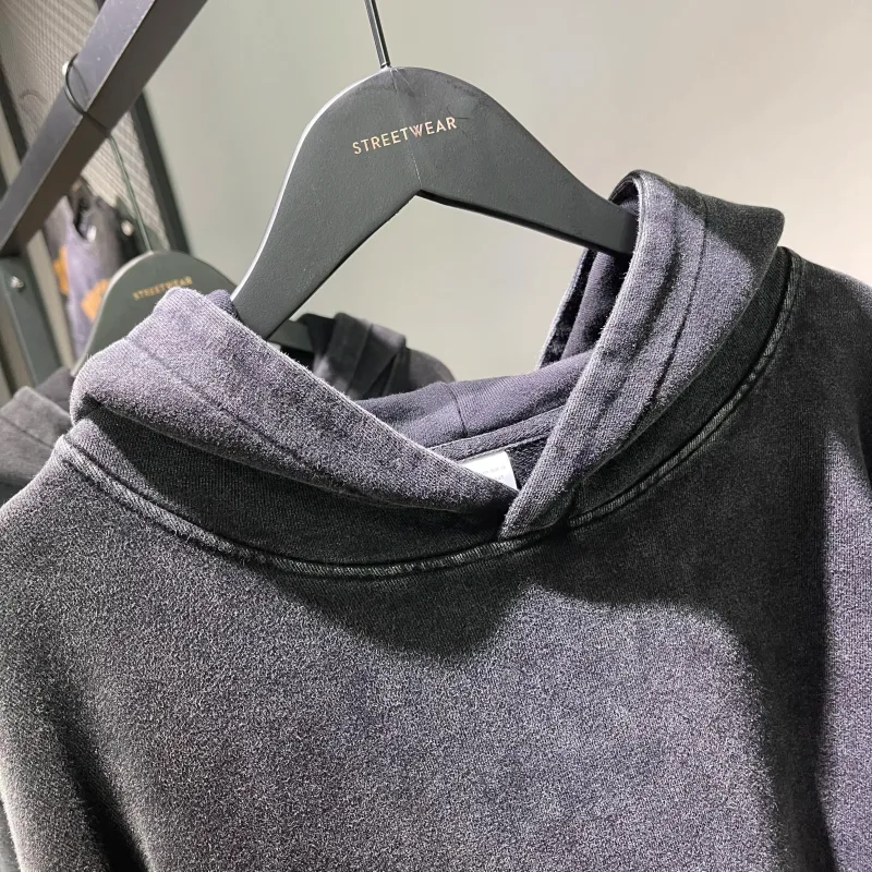 HAI Customizable Retro Washed Hoodies 100% Cotton Tops Black Acid Vintage Hooded Sweatshirts Oversize Hip Hop Male Pullover — image 7