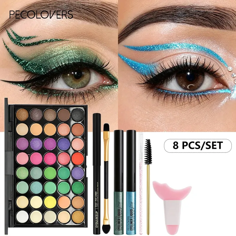8PCS/SET Eyeshadow Palette Sparkle Liquid Eyeliner Black Eyeliner Eye Brushes Halloween/Christmas/Parties Makeup Set Beauty — image 3
