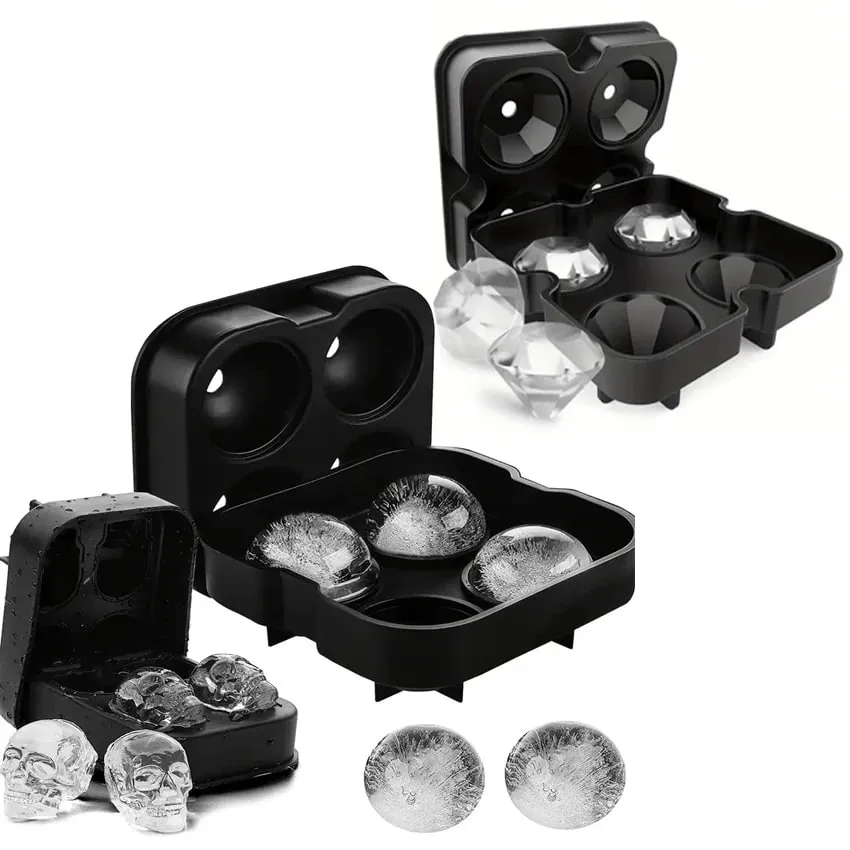 Silicone Ice Cube Mold Tray With Lid Diamond Skull Ball Shape Ice Maker Easy Release For Whisky Cocktail Kitchen Accessorie — image 2