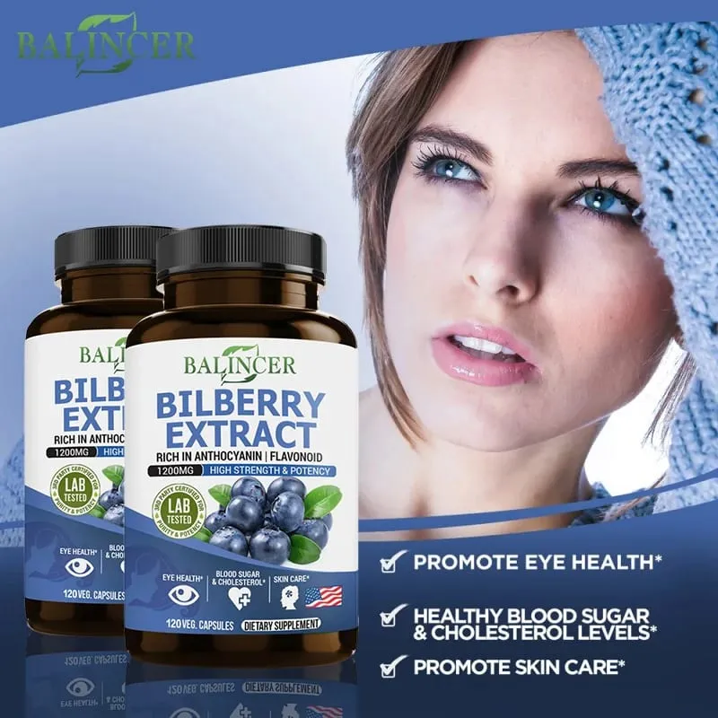 Bilberry Extract Supplements - Rich in Antioxidants Promote Vision Health and Protect Eyes Promote Brain Health