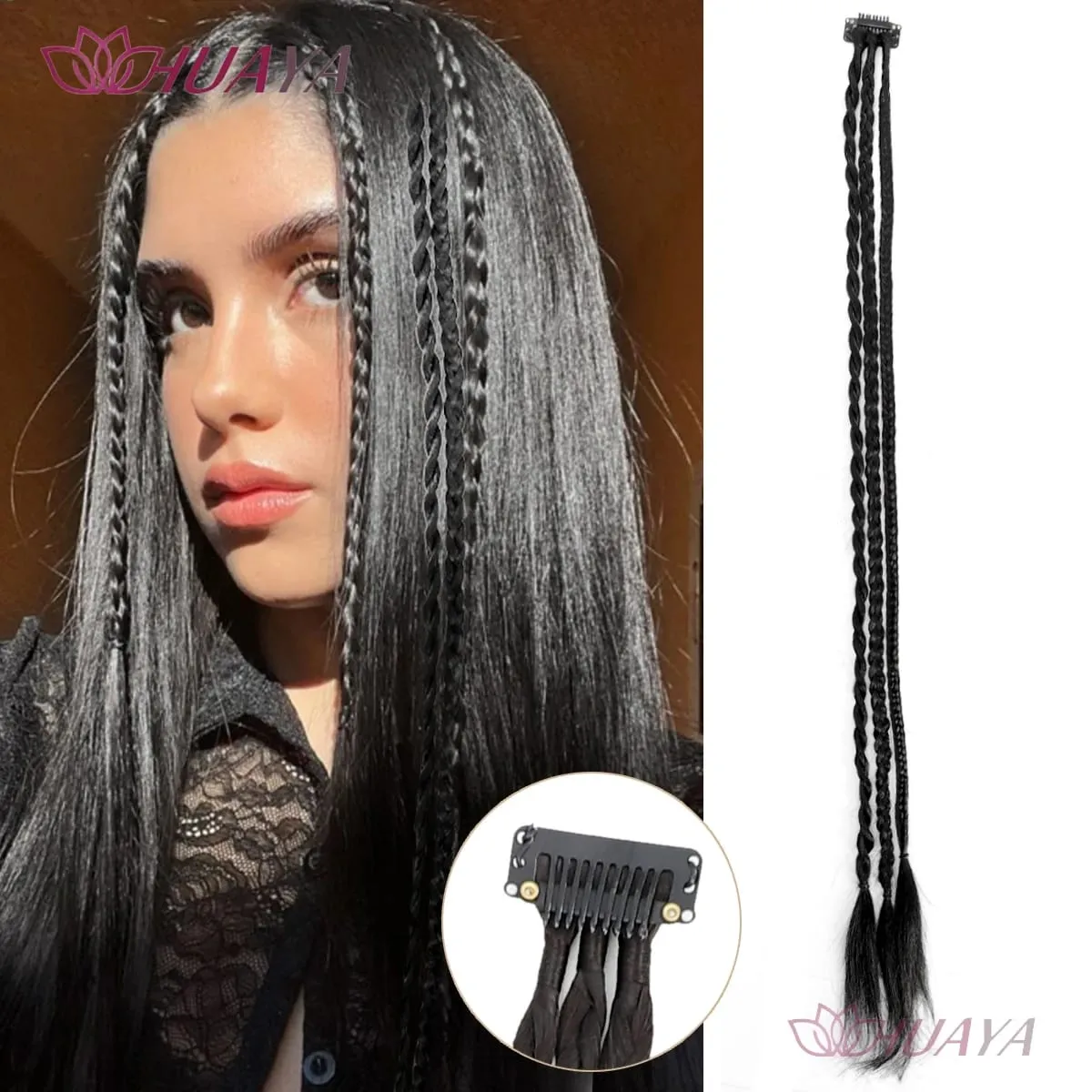Front Braids Clip in Hairstyle With 3 Braids On Each Clip A Total Of 22 Inch Long Natural Soft Synthetic Hairpieces for Gi