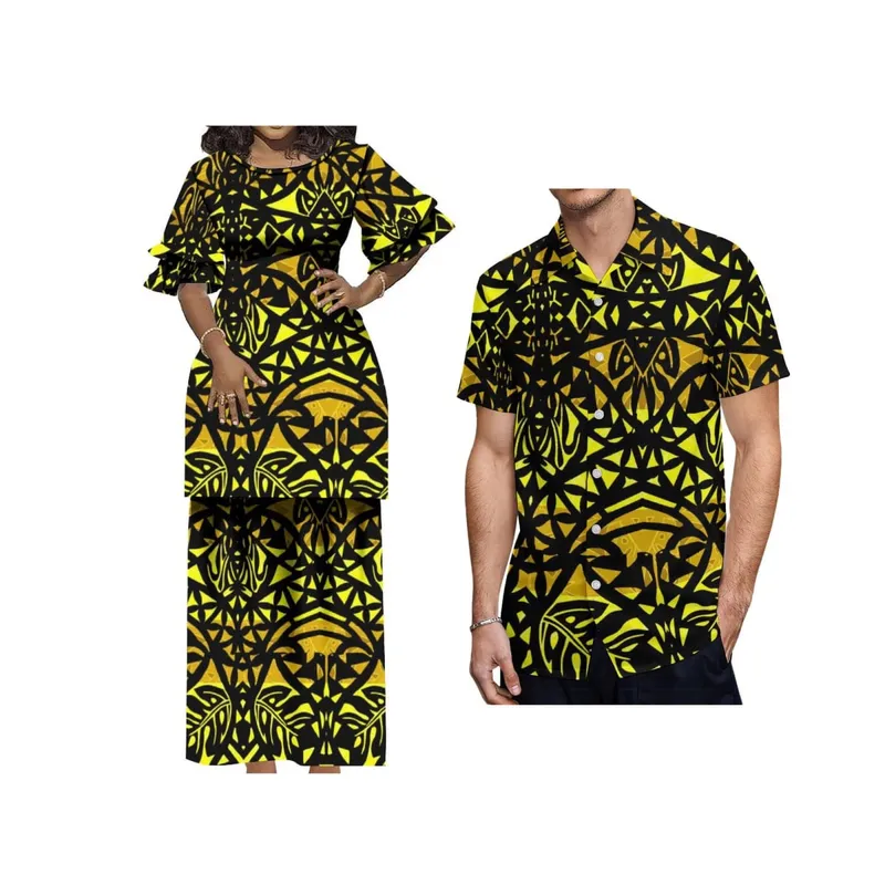 Custom Polynesian Clothing Top And Skirts Women 2 Piece Sets New Arrival Summer Round Neck Petal Sleeve Samoa Puletasi — image 8