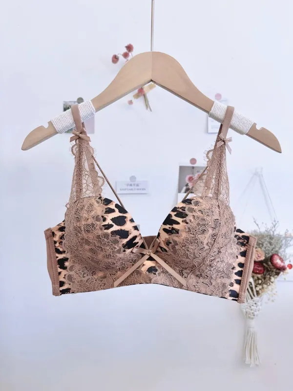 Vendita calda set reggiseno push-up incrociato con stampa leopardata senza fili senza cuciture anti-cedimento lingerie intimo sexy per le donne — image 8