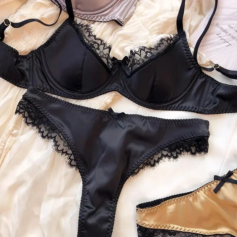 2025 Ny sexig tunn bomullsspets patchwork-bh-set kvinnor push up-samla sexiga underkläder Trosor Satin Underkläder Flickor Intimates — image 8