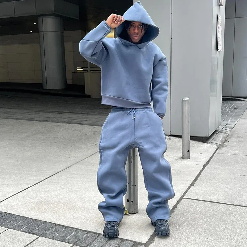 Male Autumn New 2 Piece Set Casual Solid Couple's Hooded Sweatshirt Loose Sweatpants Jogging Sweatshirt Trousers Outfits Suits — image 2