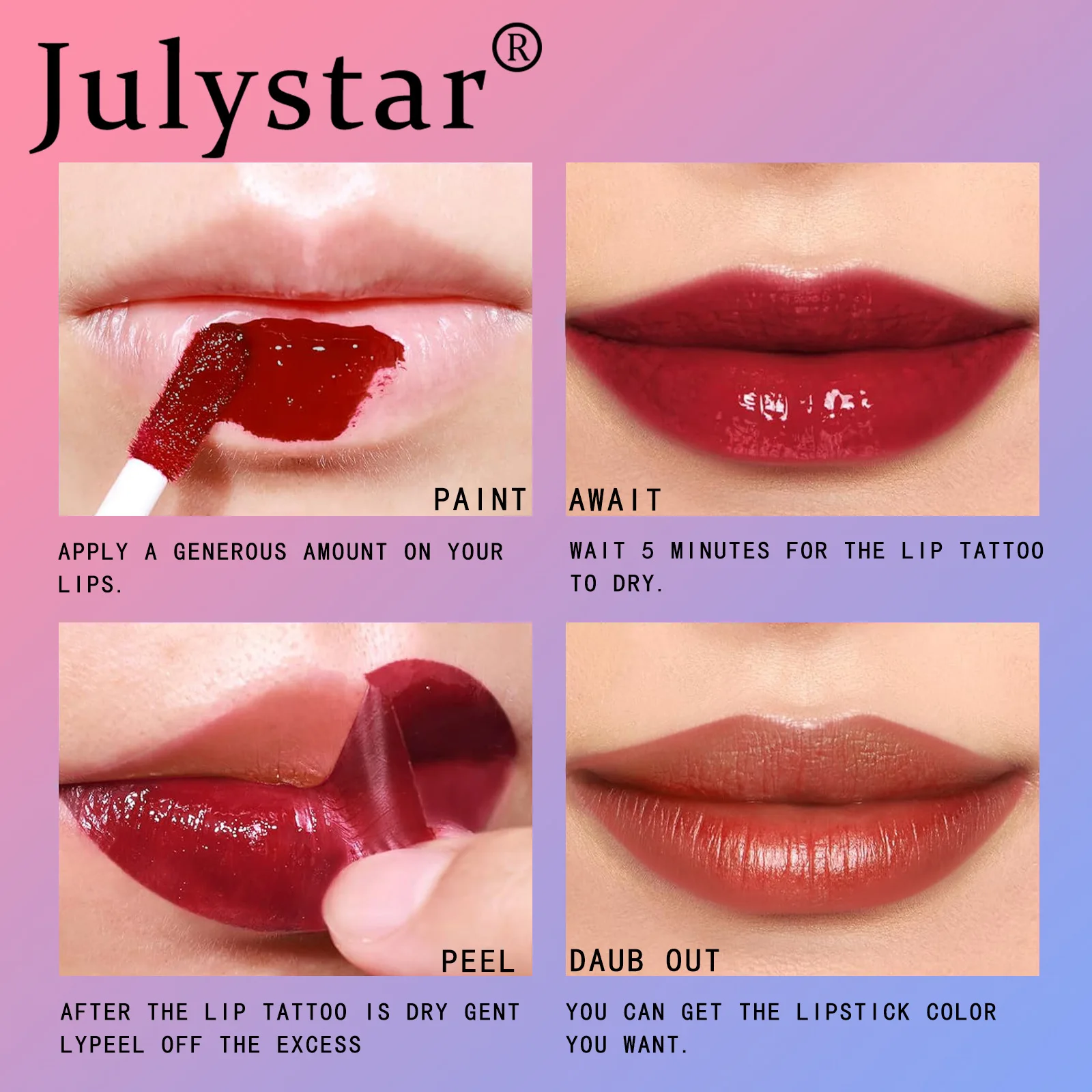 Julystar Peel Off Liquid Lipstick 6 Color Waterproof Lasting Matte Pink Lip Gloss Moisturizer Tear-off Lip Stain Cosmetic Makeup — image 7