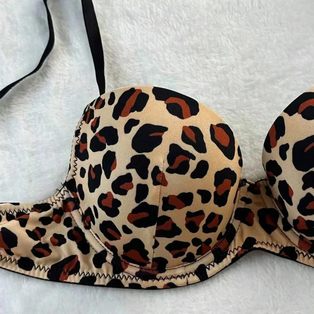 Sexy Leopard Print Bra And Panties Set Comfortable Push Up Lingerie Set