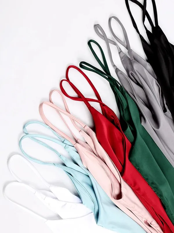 Spaghetti Strap Top Women Halter V Neck Basic White Cami Sleeveless Satin Silk Tank Tops Women'S Summer 2026 Camisole — image 1