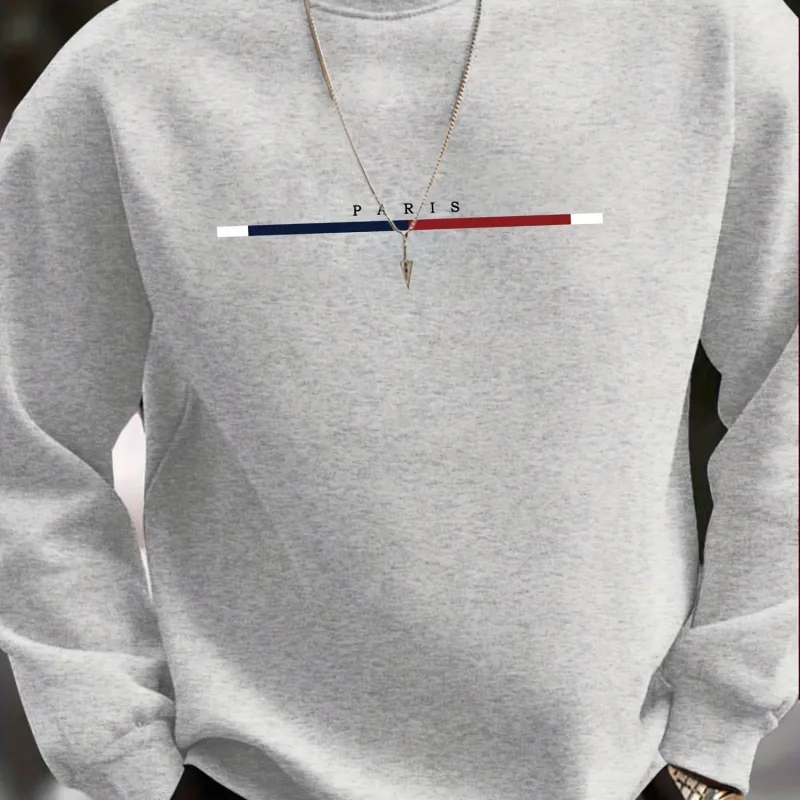 Outono e inverno masculino esportes casuais solto oversized paris impressão com lã quente pulôver em torno do pescoço manga comprida moletom