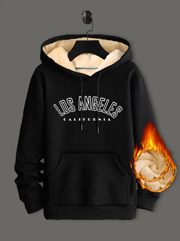 Winter Lambswool Hoodies Thicken Warm Windproof Sweatshirts Print Hooded Pullover Loose Men Women Winter Hoodies Black — image 2