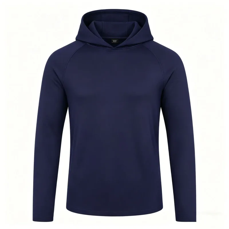 Sweats à capuche à manches longues pour hommes Chemises de protection solaire T-shirt solide à séchage rapide pour hommes Bodybuilding Fitness Muscle Sportwear Vêtements de sport