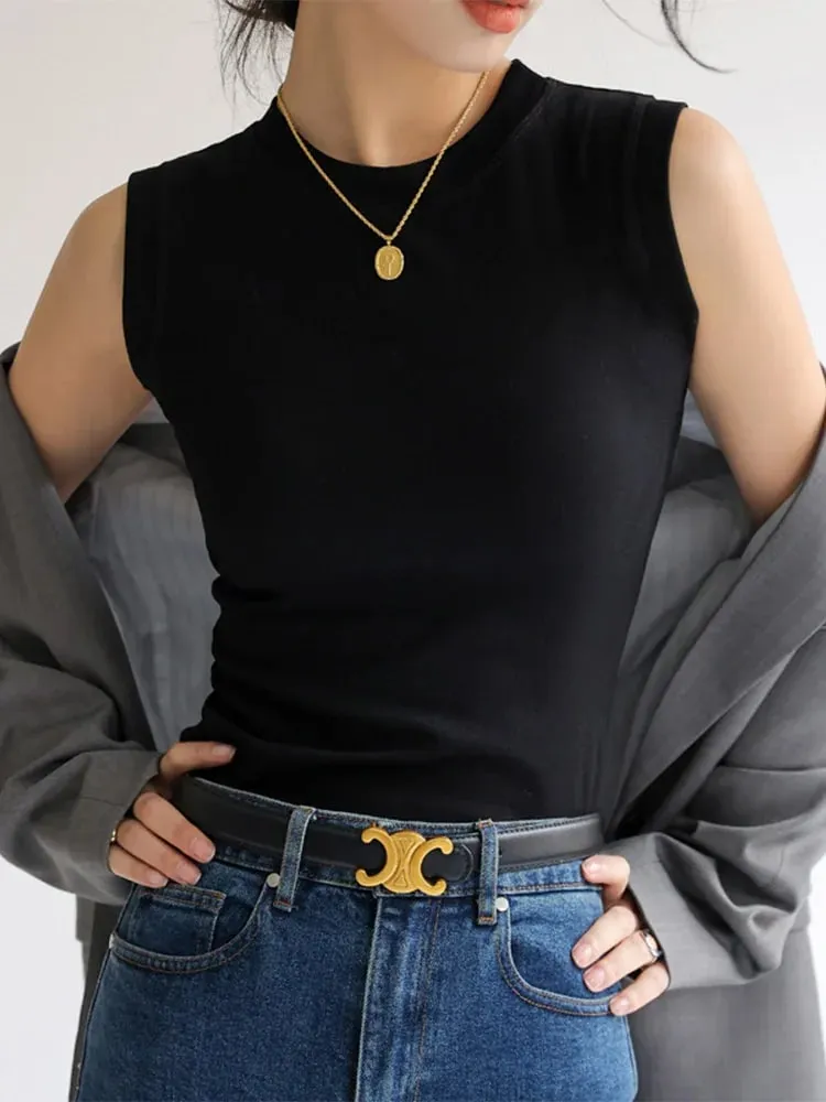 Camisole Vest for Women Cotton Round Neck Colourful Basic Sleeveless Undershirt Tops Tees with Coverage for Side Cleavage — image 2