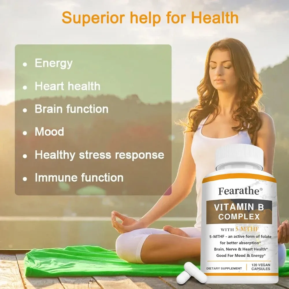 Vitamin B Complex with 5-MTHF Folic Acid for Immune System and Energy Support Brain Nerve and Heart Health — image 6