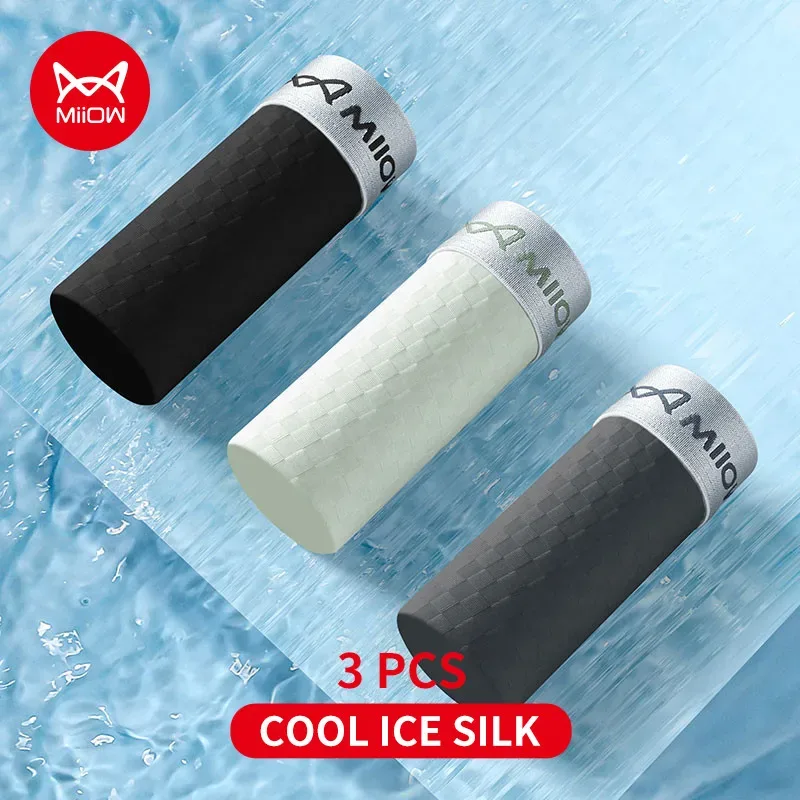 MiiOW 3Pcs Ice Silk Men Panties Mesh Breathable Mens Underpants 10A Antibacterial Crotch Men's Underwear Boxers Man Boxer Briefs — image 47