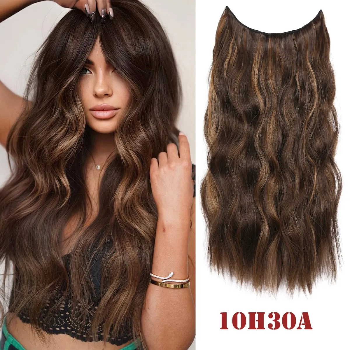 Invisible Wire Hair Extension Wavy Curly Synthetic Hairpiece Long 20Inch Fish Line Hair With 2 Clip-In One Piece For White Woman — image 11