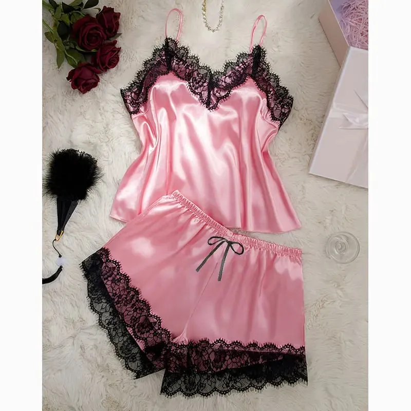 Sutiã de seda shorts pijamas conjunto sólido verão lingerie feminina conjuntos intimidade confortável sem costura sutiãs roupa interior cetim casa vestuário — image 6
