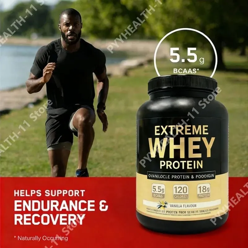Whey protein pó branco ganhador de massa suplemento muscular crescimento muscular esporte suporte de saúde para ginásio sabor baunilha 1000g — image 4