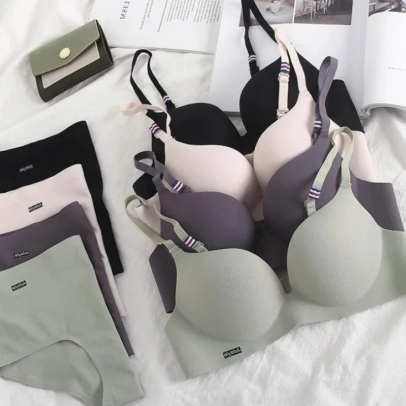 Wireless Ice Silk No Steel Ring Seamless Bra Set Women Push Up Bra Beautiful Back Sexy Bra Underwear Comfortable Seaml — image 3