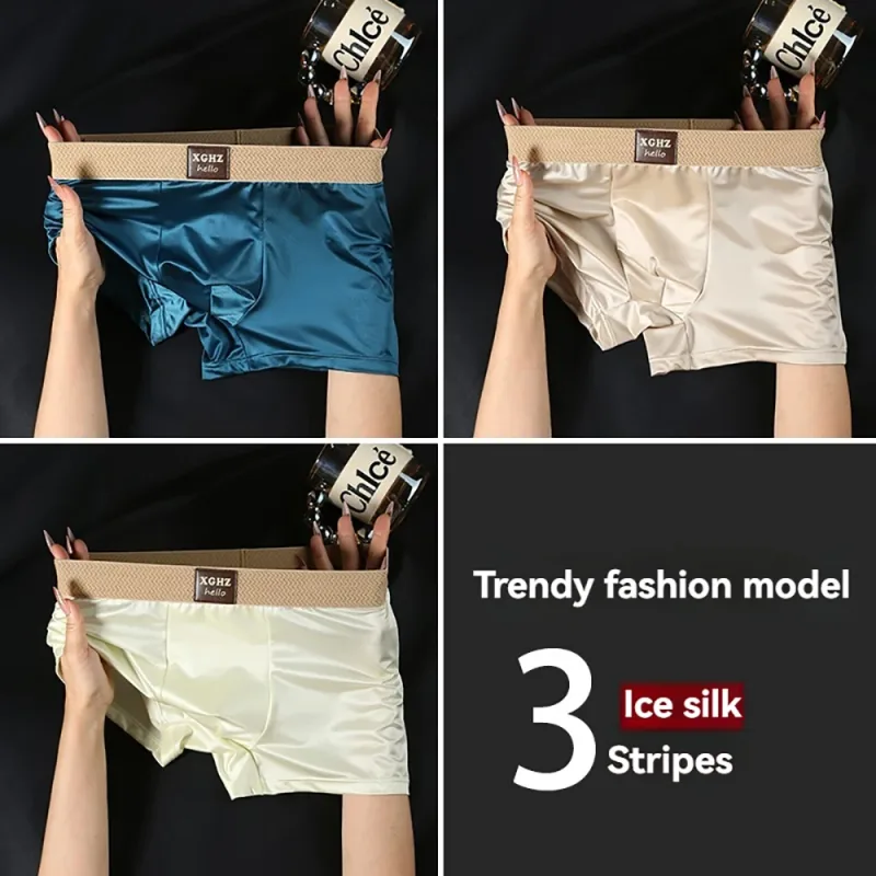3PCS/Pack Luxury Ice Silk Satin-like Men's Panties Super Soft Boxer Homme Cool Breathable Comfortable Man Underwear Underpants — image 22