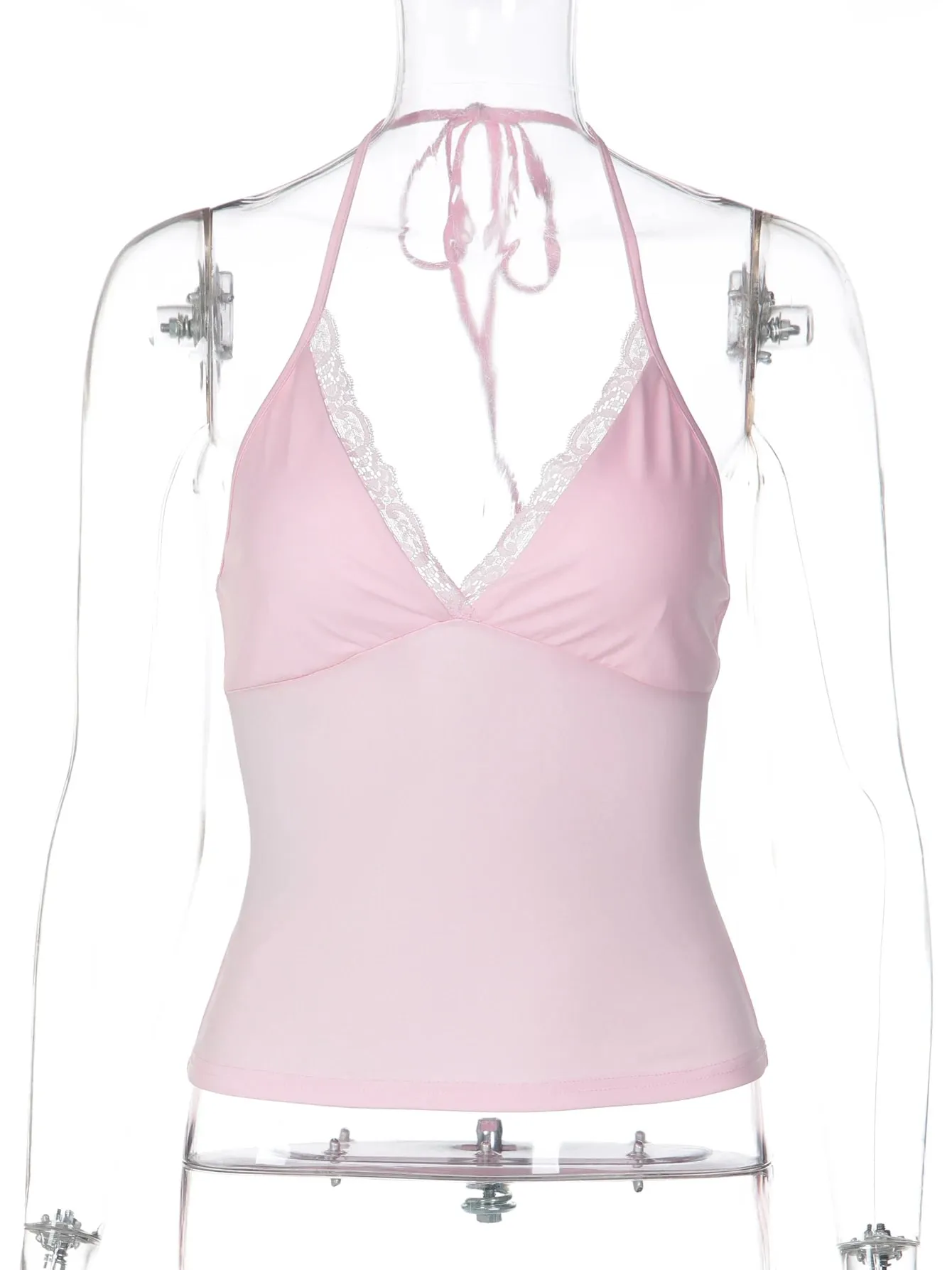 Sommer Sexy Halter-Backless V-ausschnitt Cami Top Y2K Strap Lace Up Spitze Patchwork Leibchen Frauen Casual Streetwear Tank Top club — image 7