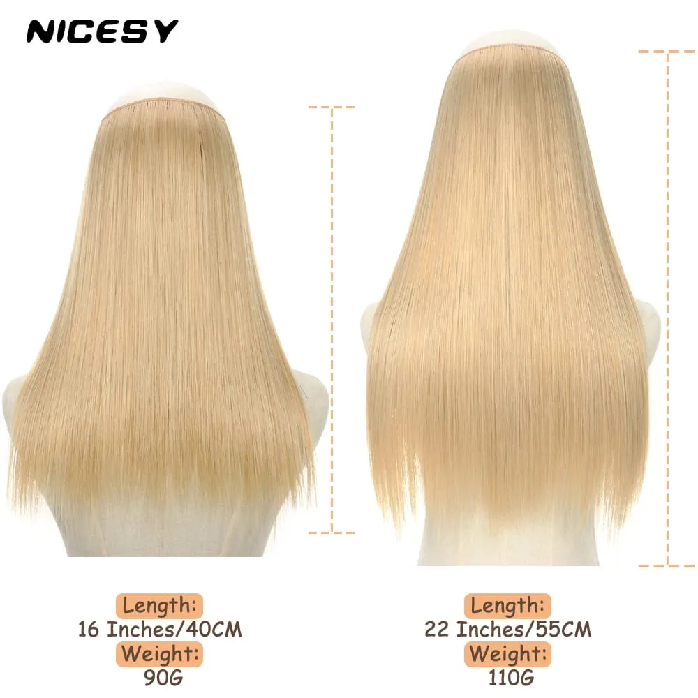 Synthetic Long Wavy No Clips Invisible Wire Hair Extensions Black Brown Blonde Fish Line False Hairpiece Piece — image 2