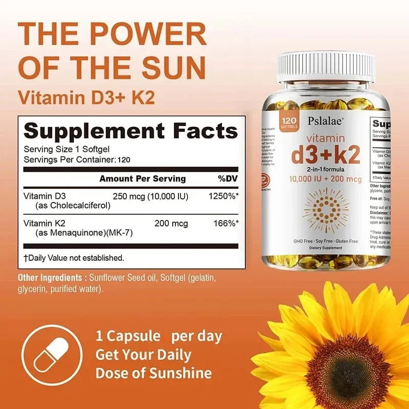 Vitamin D3 with K2 - Immune Support Healthy Muscle Function and Bone Health for Heart Joint Health — image 3