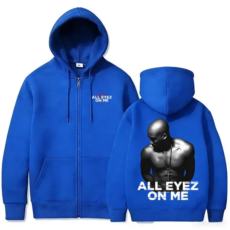 Rapçi Tupac 2pac All Eyez on Me Çapraz fermuarlı kapüşonlu kıyafet Erkek Kadın Hip Hop Moda Fermuarlı Kapüşonlular erkek Rahat Büyük Boy streetwear — image 3