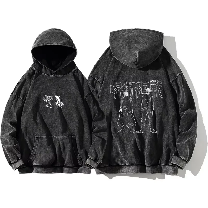 Japanese Anime Jujutsu Kaisen Print Hooded Pullover Men Hip Hop Sweatshirt Vintage Hoodie Harajuku Cotton Sweatshirts