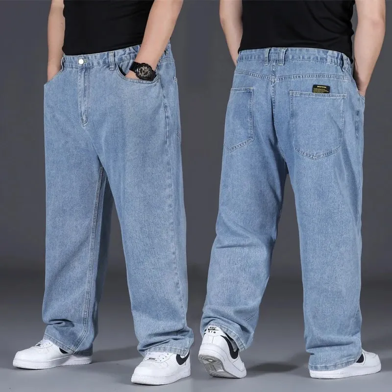Men's Plus Size Jeans Elastic Waistband 30-48inch Stretch Denim Pants Straight Leg Breathable Loose Fit Streetwear Casual Wear — image 3