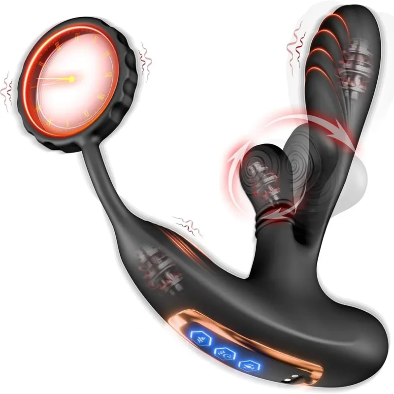 Anal Vibrator Prostate Massager with Cock Ring Buttplug Stimulator with 10 Kneading & 10 Vibrating Modes Sex Toys for Men Gay