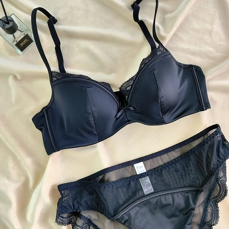 French Thin Cup Lingerie Set Sexy Lace Bras High Quality Women Underwear Wireless Push Up Brassiere Breathable Bras Panties Set — image 8