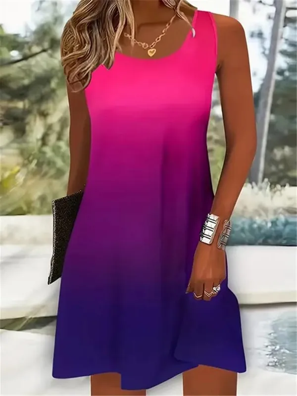 Women Tie-dye Gradient Streetwear Mini Dresses Summer Sleeveless 3D Printing Ladies A-Line Dress 3XL Plus Size Casual Dress — image 4