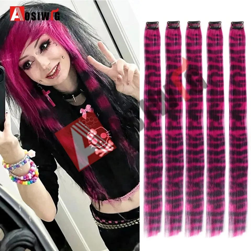 5PC Synthetic Feather Hair Extensions With Clips Heat Resistant Straight Hair Extensions Color Colored Black Hair Clip Womens 8G — image 18