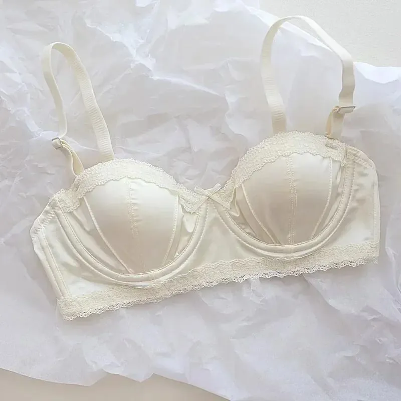 Exquisite Light Luxury Sexy Satin Underwear Thin Women's Summer Soft Steel Ring Half Cup Bra Set Bras for Women