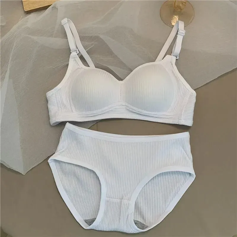 Women Seamless Bra Sets Panties+Wire Free Bra 2Pcs Suit Solid Color Bralette Lingerie Sexy Brassiere Cotton Female Underwear Set — image 12