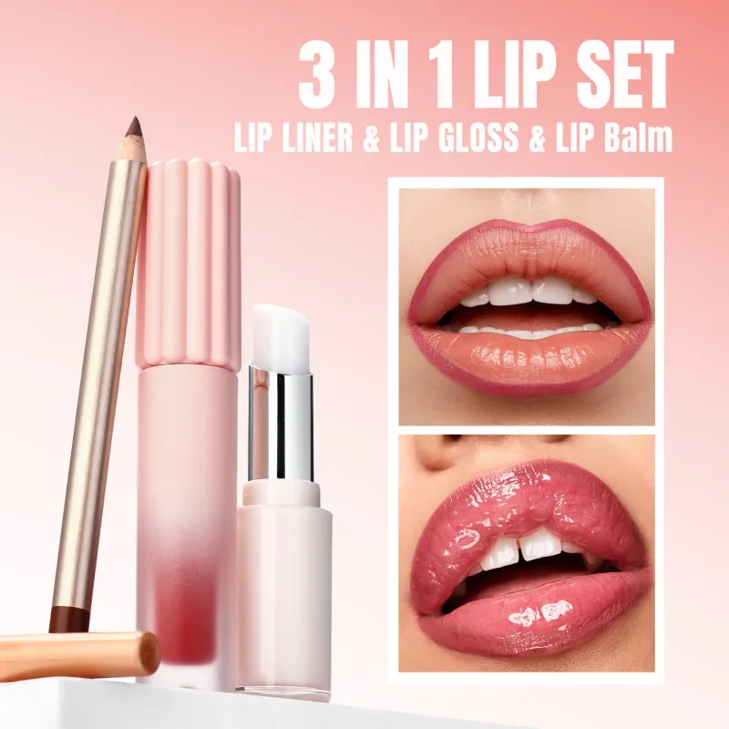 Lip Makeup Kit Private Label Lip Gloss Pencil Liner Balm Matte Glossy Lipgloss Set Wholesale 3 in 1 Gift Box — image 6