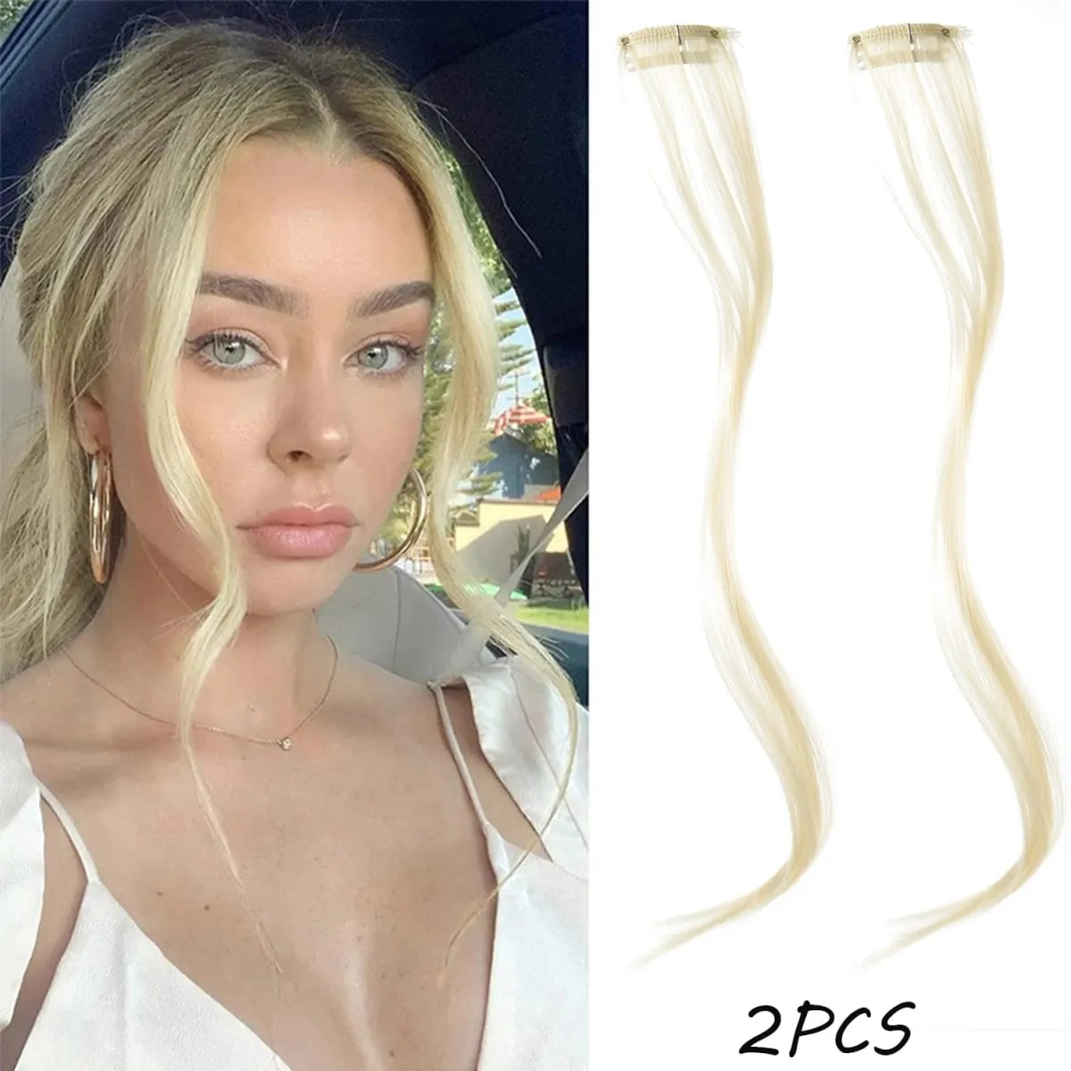 2PC synthetic Bangs Wig Hair Extensions Curly Clip-on Hair Front Side Long Wavy Blone Bangs With Clip Invisible Fringe Fake Hai — image 13